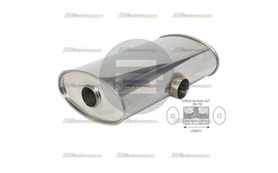 Universal Muffler 3" Side In/Dual 2.5" Out - 10" x 5" x 16" OVAL - Megaflow