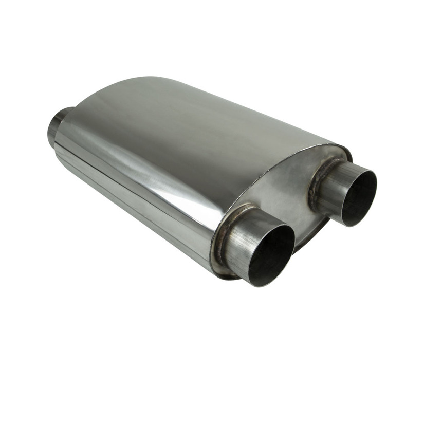 Universal Muffler 3" Inlet Offset to 3" Dual Out East/West 10" x 6" x 14"
