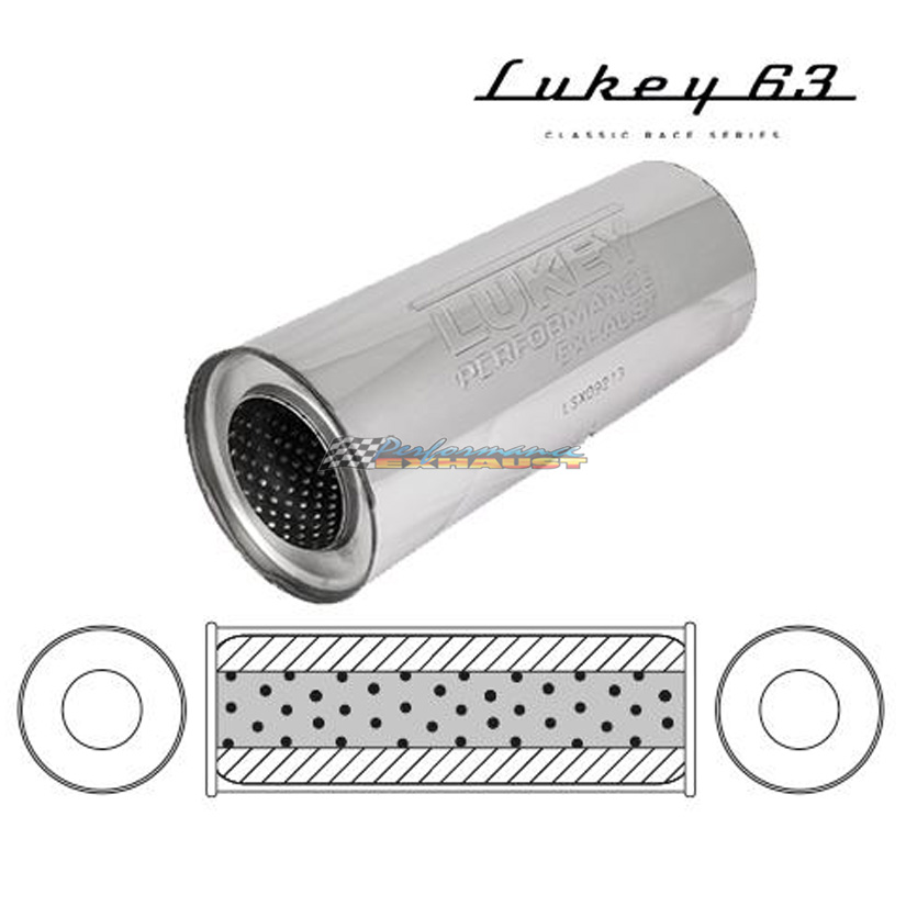 LUKEY 63 Stainless Muffler 3" C/C 12" long 5" Round Megaflow