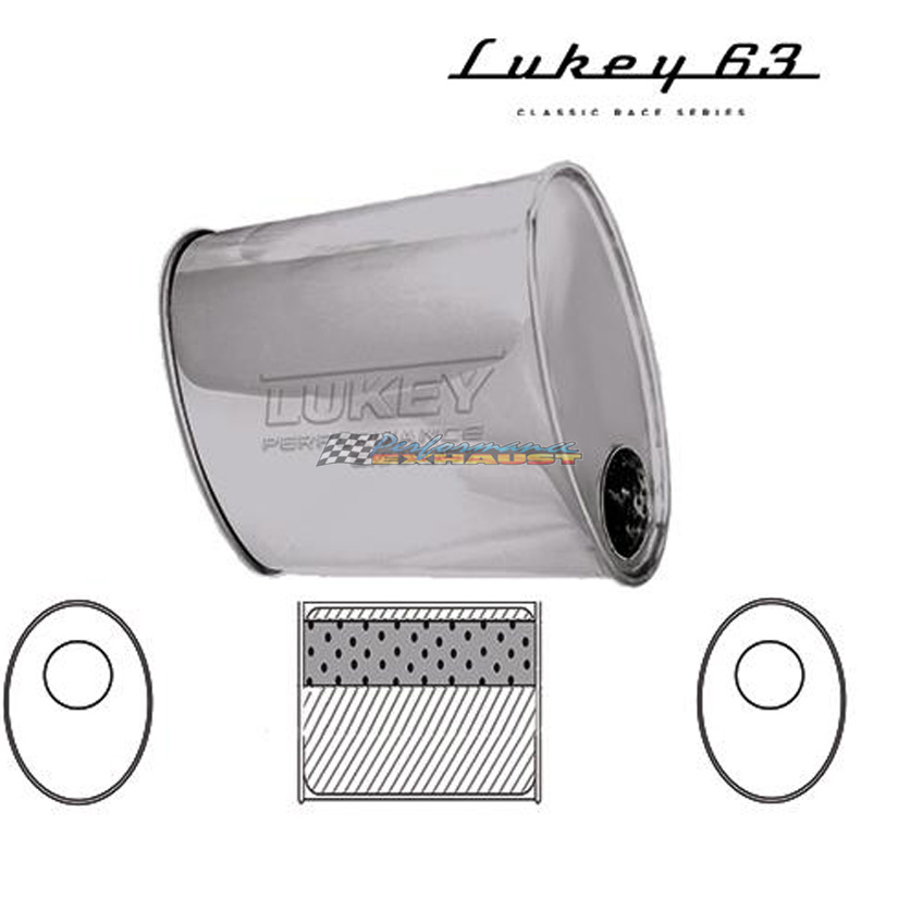 LUKEY 63 Stainless Muffler 2.5" O/O 11" long 10 X 4.5 Oval Megaflow