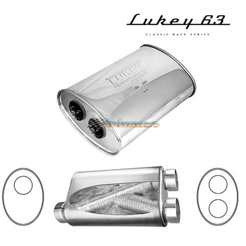 LUKEY 63 Stainless Muffler 3" O/C 12" long 9 X 5 Oval twin 2.5 outlet