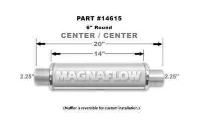 Universal Muffler 2.25" Centre/Centre - 14" Long x 6" ROUND - Megaflow