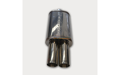 Universal Muffler 2.25" In / Dual 3" Tips - 8" x 5" x 14" Long OVAL - Megaflow