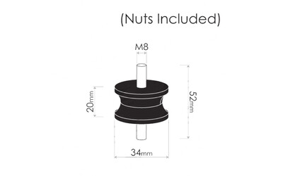 Cotton Reel Mounts - ID 34mm, ROUND, M8