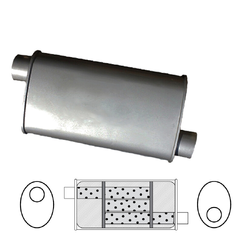 Universal Muffler 1.5" Offset/Offset 8" x 3.5" x 12" Long OVAL - Triflow