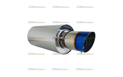 Viper Stainless Muffler 2.25" C/C 14" Long 7" Round Megaflow 4.5" Angle Cut Blue Tip