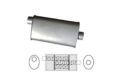 Universal Muffler 1.5" Offset/Centre - 8" x 5" x 10" Long OVAL - Triflow