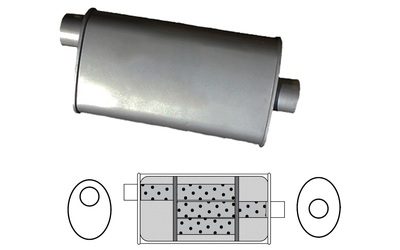 Universal Muffler 2.5" Offset/Centre - 10" x 4" x 12" Long OVAL - Triflow