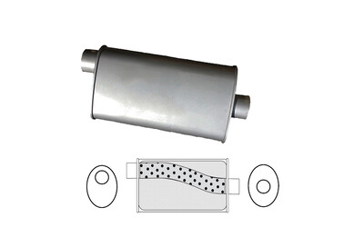 Universal Muffler 2.5" Offset/Centre - 10" x 4" x 12" Long OVAL - Megaflow