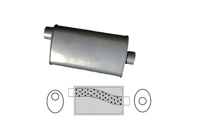 Universal Muffler 2.25" Offset/Centre - 11" x 6" x 16" Long OVAL - Megaflow