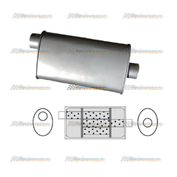 Universal Muffler 2" Offset/Centre - 8" x 4" x 14" Long OVAL - Triflow