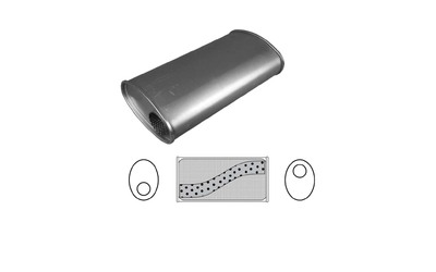 Universal Muffler 2.5" Offset/Offset - 8" x 4" x 14" Long OVAL - Megaflow