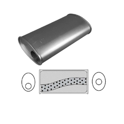Universal Muffler 2.5" Offset/Centre - 8" x 4" x 16" Long OVAL - Megaflow