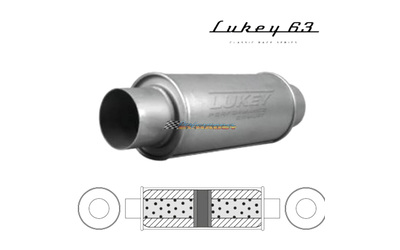 LUKEY 63 sports muffler 2.1/2"piping 5" round 12" long centre/centre