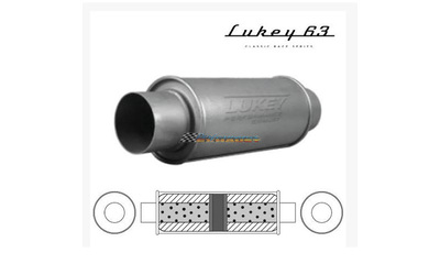 LUKEY 63 muffler mild steel 3" C/C 12" long x 5" round chambered 