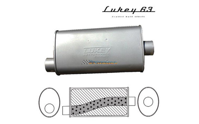 LUKEY 63 Aluminised Muffler 2.5" O/C 14" long 8 x 4 Megaflow