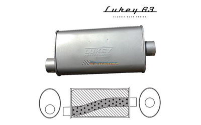 LUKEY 63 Aluminised Muffler 2.5" O/C 14" long 8 x 4 Megaflow     