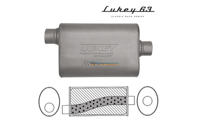 LUKEY 63 Aluminised Muffler 2.5" O/C 14" long 10 x 4.5 Megaflow            