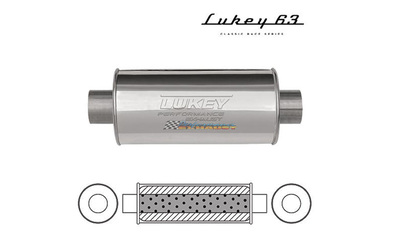 LUKEY 63 Stainless Muffler 3" C/C 16" long 6" Round Megaflow