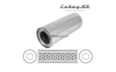 LUKEY 63 Stainless Muffler 2.5" C/C 12" long 5" Round Megaflow                             