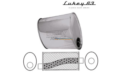 LUKEY 63 Stainless Muffler 3" O/C 16" long 10 X 4.5 Oval Megaflow             