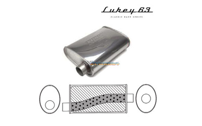 LUKEY 63 Stainless Muffler 2.5" O/C 12" long 10 X 4.5 Oval Megaflow