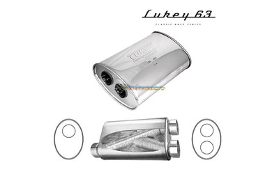 LUKEY 63 Stainless Muffler 3" O/C 12" long 9 X 5 Oval twin 2.5 outlet Megaflow