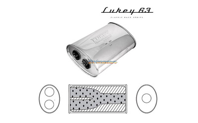 LUKEY 63 Stainless Muffler 2.5" C/C 14" long 11 x 6 with twin 2.5"outlet megaflow