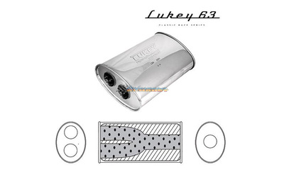 LUKEY 63 Stainless Muffler 2.5" C/C 14" long 11 x 6 with  twin 2.5"outlet megaflow