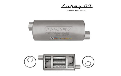 LUKEY 63 Aluminised Muffler 2" O/O 14" long x 6" round Super Turbo