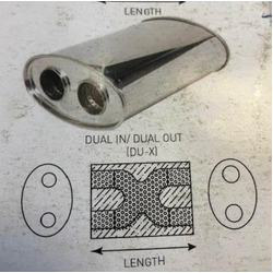 Universal Muffler 2.5 Dual In/Out with X-Pipe - 10" x 5" x 16" OVAL - Megaflow