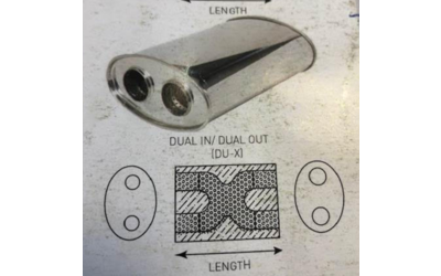 Universal Muffler 3" Dual In/Out with X-Pipe - 10" x 5" x 16" OVAL - Megaflow