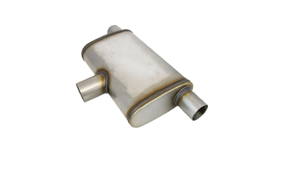 Universal Muffler 2.5" Side In/Dual 2.25" Out - 9" x 4" x 14" Long OVAL Megaflow