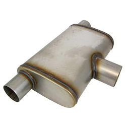 Universal Muffler 3" Side In/Dual 2.5" Out - 9" x 4" x 14" Long OVAL - Megaflow
