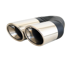 Angle Cut Rolled Inner Cone STAINLESS Exhaust Tip - 2.25" In - Twin 3" Out RHS