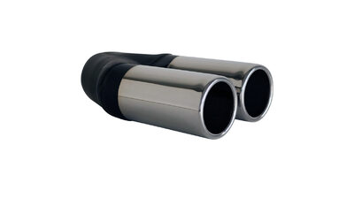 Straight Cut Rolled In STAINLESS Exhaust Tip - 2" Inlet - Twin 2.5" Outlet