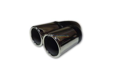 Straight Cut Rolled In STAINLESS Exhaust Tip - 2.5" Inlet - Twin 3" Outlet