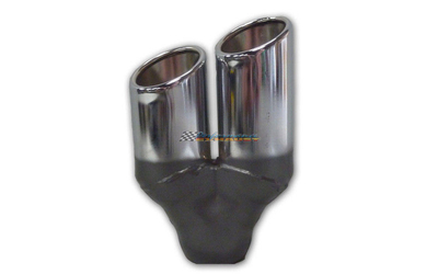Angle Cut Rolled In STAINLESS Exhaust Tip - 2.25" Inlet - Twin 3" Outlet LHS