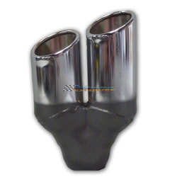 Angle Cut Rolled In STAINLESS Exhaust Tip - 2.25" Inlet - Twin 3" Outlet LHS