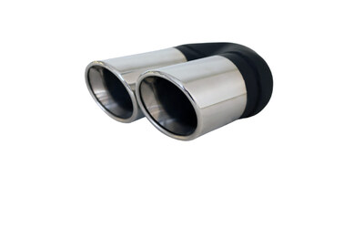 Angle Rolled Inner Cone STAINLESS Exhaust Tip - 2.5" Inlet - Twin 80mm Out RHS