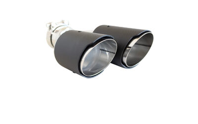 Angle Cut Stepped CARBON FIBRE Exhaust Tip - 2.5 " Inlet - Twin 3" Outlet LHS