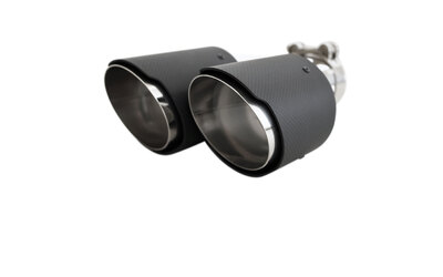Angle Cut Stepped CARBON FIBRE Exhaust Tip - 2.5 " Inlet - Twin 3.5" Outlet RHS