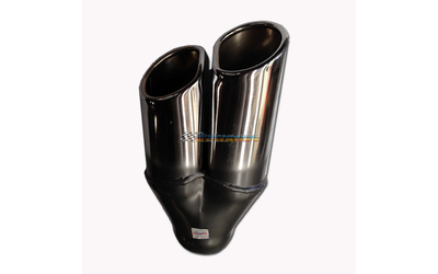 TWIN 3" DOUBLE D SHAPE OUTLET ROLLED END DOUBLE ANGLE CUT CHROME EXHAUST TIP LHS