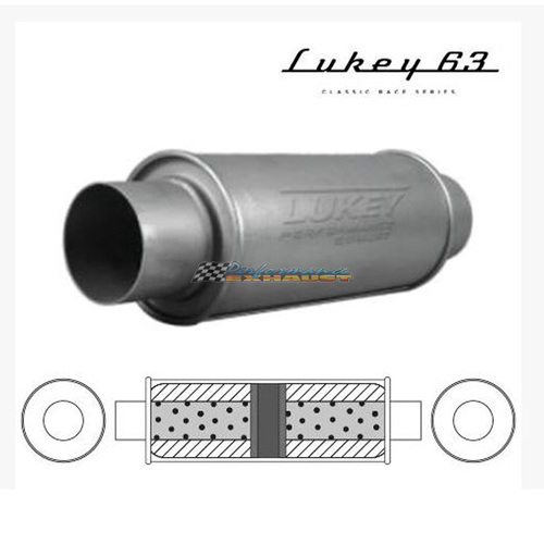 LUKEY 63 muffler mild steel 3" C/C 12" long x 5" round chambered