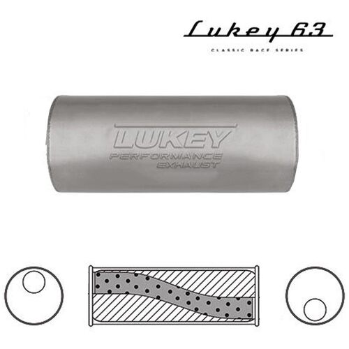 LUKEY 63 Aluminised Muffler 2.5"O/O 16" long 6" round Megaflow