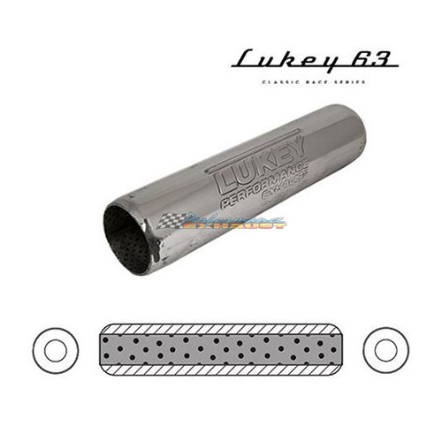 LUKEY 63 Hotdog muffler stainless 2.1/4" piping 12" long 3.1/2"round