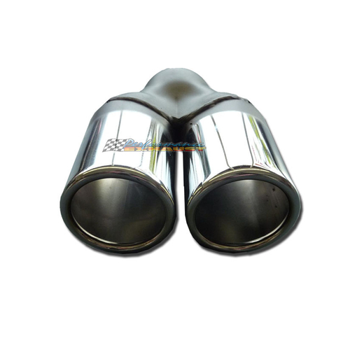 CHROME EXHAUST TIP 3" TWIN OUTLET ROLLED END Blue Diamond